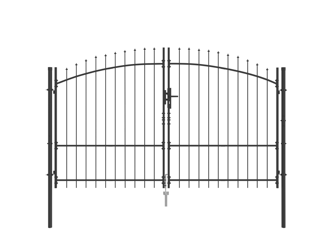 Portão De Jardim Com Topo De Lança Duplo Balanço Cinza Aço Revestido A Pó Vidaxl Cinzento Aço Revestido A Pó (299,5 X 224,5 Cm)