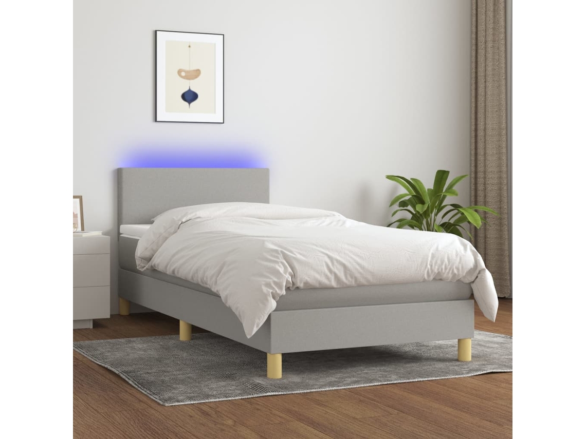 Vidaxl Cama Box Spring C/ Colchão e Led 80x200 Cm Tecido Cinza claro
