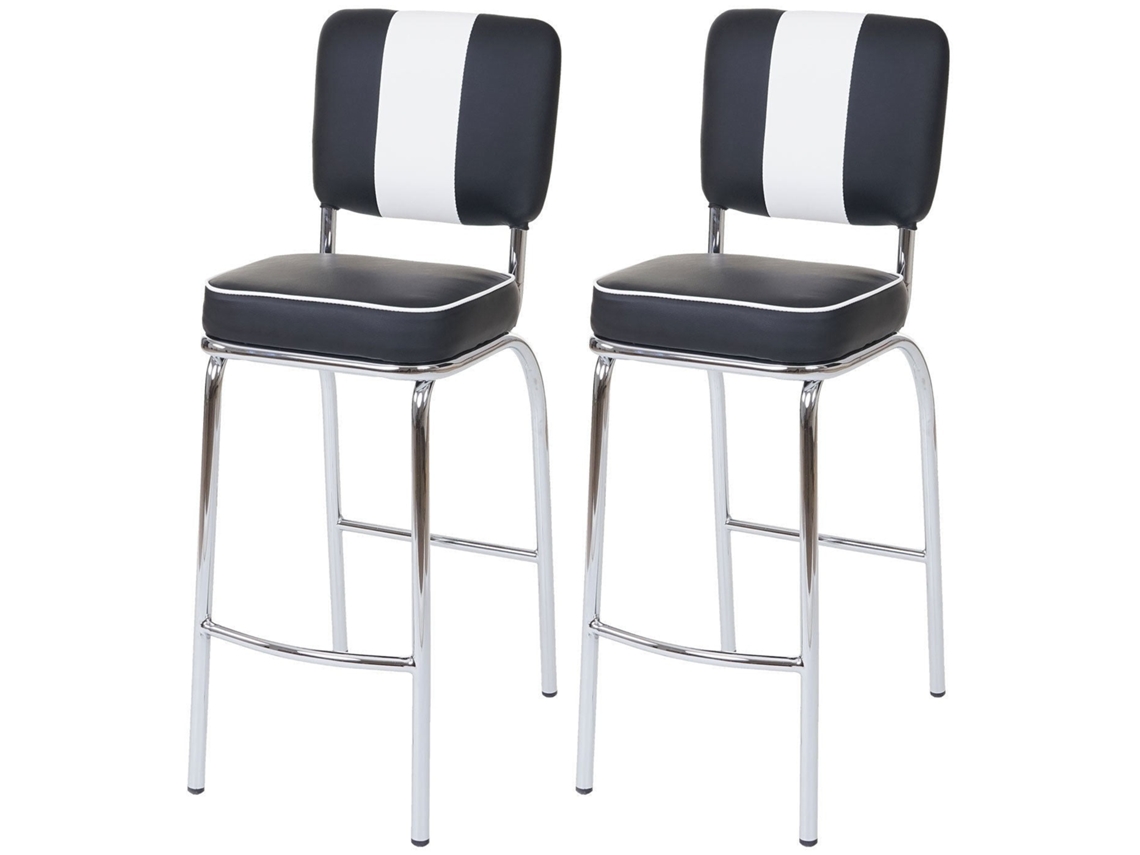 Conjunto de 2 Bancos de Bar em Polipele Branca e Preta com Metal de Design Retro Tdb04025 MOBIKASA