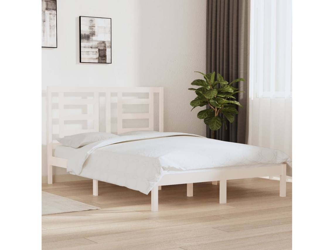 Vidaxl Cama Sem Colchão 140x190 Cm Madeira De Pinho Maciça Branco