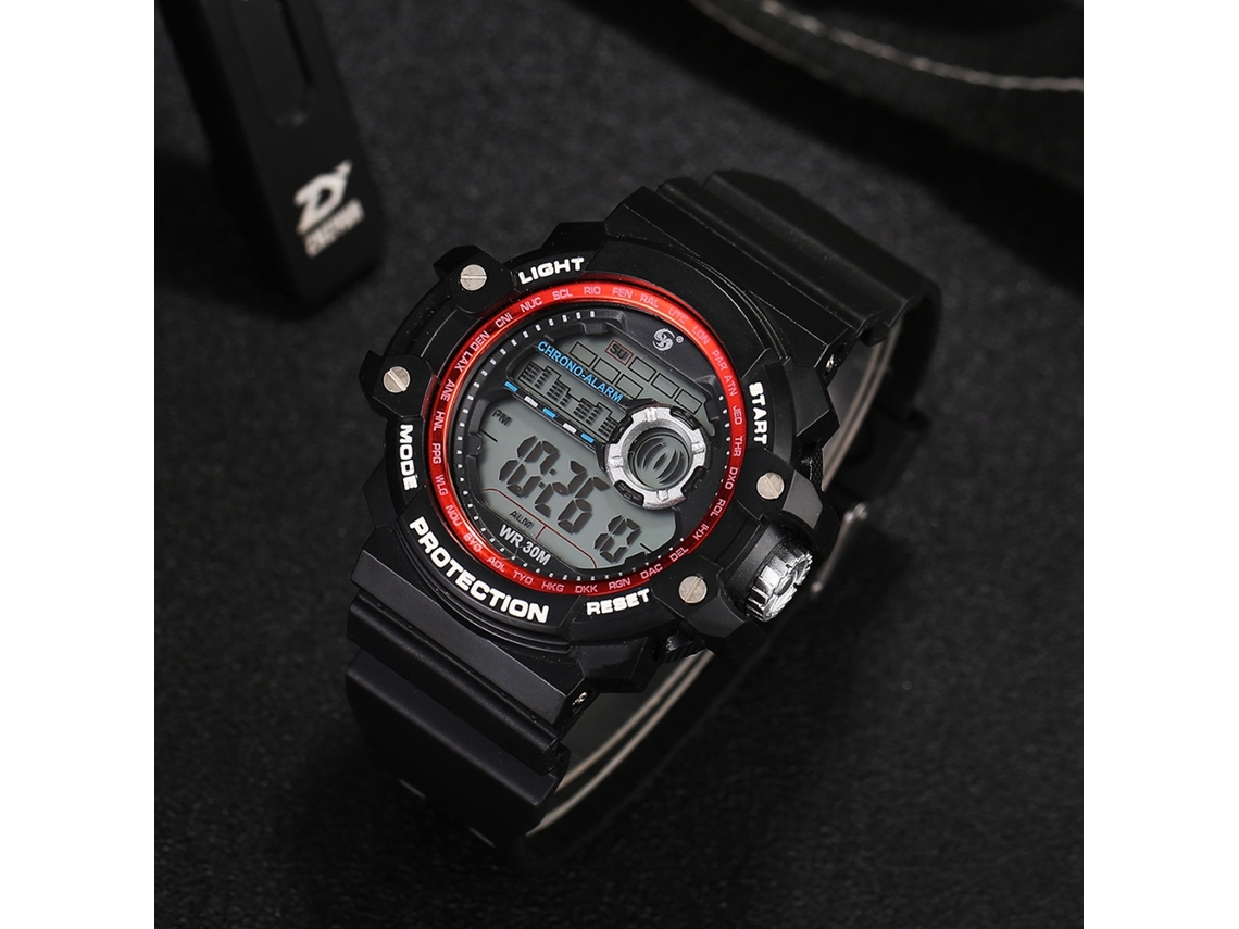 Reloj Deportivo Impermeable Para Hombres Estudiantes Pulsera Electrónica De Caucho Rojo