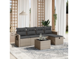 Vidaxl 6 Pcs Conjunto Sofás De Jardim Com Almofadões Vime Cinzento