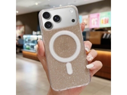 Capa Transparente Com Glitter Para Iphone 17 Pro Max - Acrílico - Magsafe - Dourada