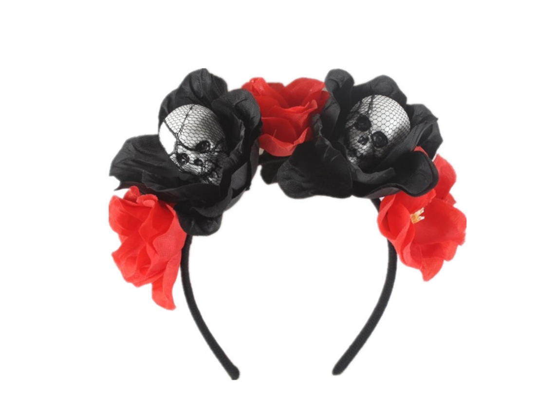 Tiara de Halloween com Véu de Rosa Coroa de Caveira Tiara Gótica NEVEANCE