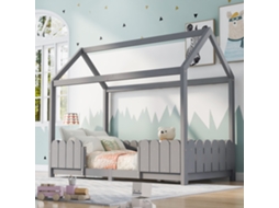 Cama de Cabine 90x200 Cm em Madeira com Grade de Segurança e Estrado de Ripas, Cinza, Sem Colchão. VSOGA