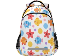 Mochila Infantil Com Estampa Peixe E Estrela-do-mar Coloridos Fofos, Alça Peitoral, Ideal
