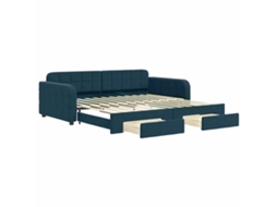 Sofá cama com Gavetão e Gavetas 100x200cm Veludo Azul MAISON EXCLUSIVE