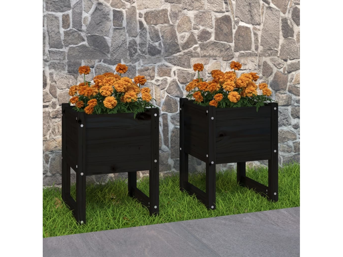 Vidaxl Vasos/floreiras 2 Pcs 40x40x52,5 Cm Pinho Maciço Preto