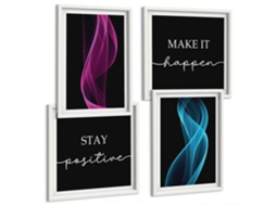 Quadros Decorativos Para Parede Ondas, Linhas Neon, Fundo Escuro Moldura Branca Imagens Para Um Quarto Infantil Espelharte (conjunto De 4 Imagens)
