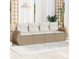 Vidaxl 4 Pcs Conjunto De Sofás Para Jardim C/ Almofadões Vime Pe Bege