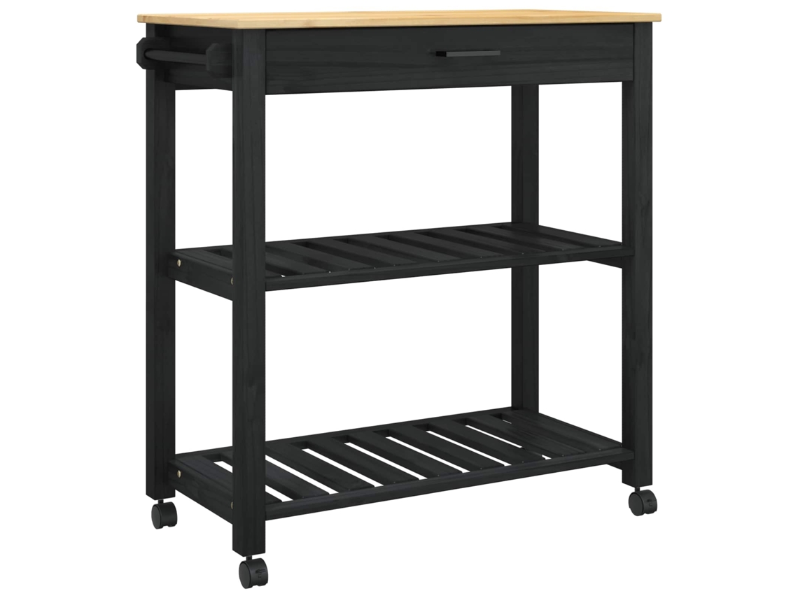 Conjunto 1 Carrinho De Cozinha Vidaxl Preto Madeira De Pinho Maciça (84 X 40 X 88,5 Cm)