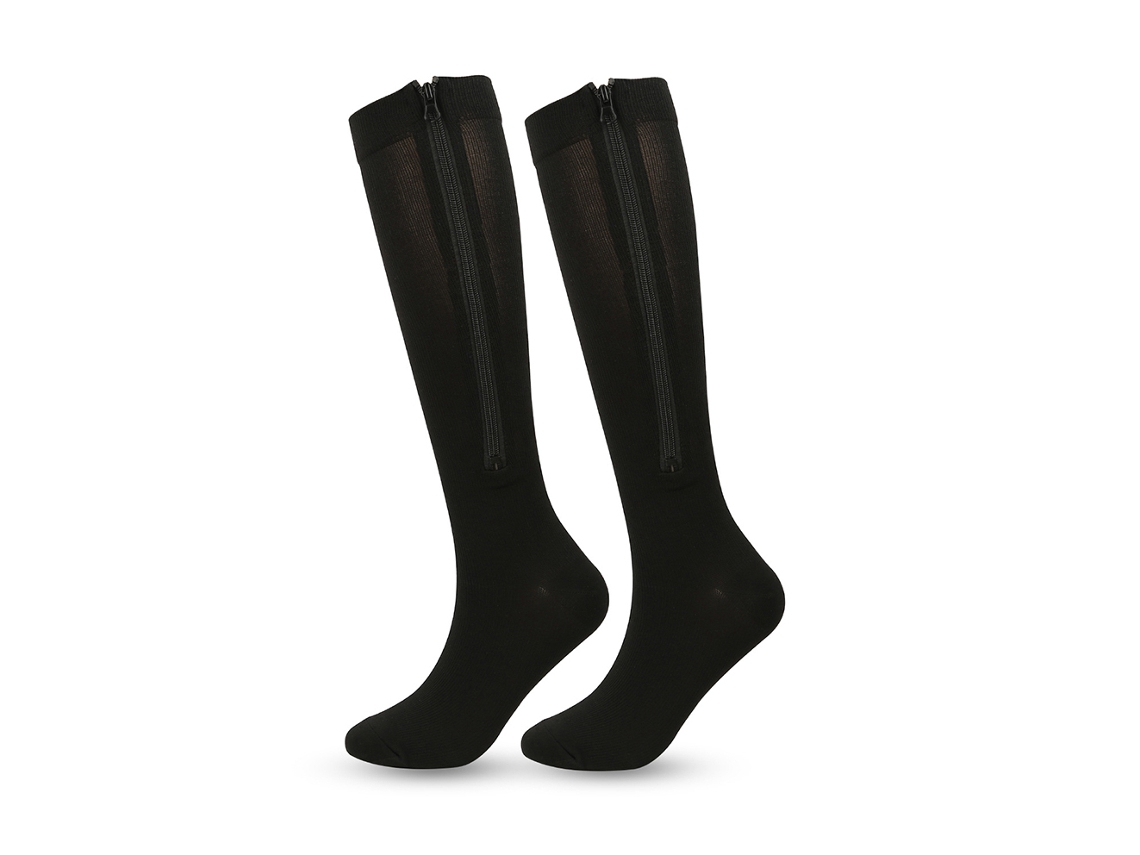 2 Pares De Meias De Compressão Com Zíper Para Homens E Mulheres, Preto, Preto P M