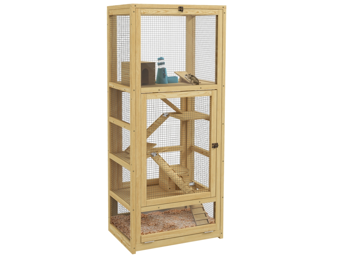 Gaiola para hamsters ou pequenos animais, 5 níveis, com balanço, escada, 54x38x131cm, natural | S/MARCA