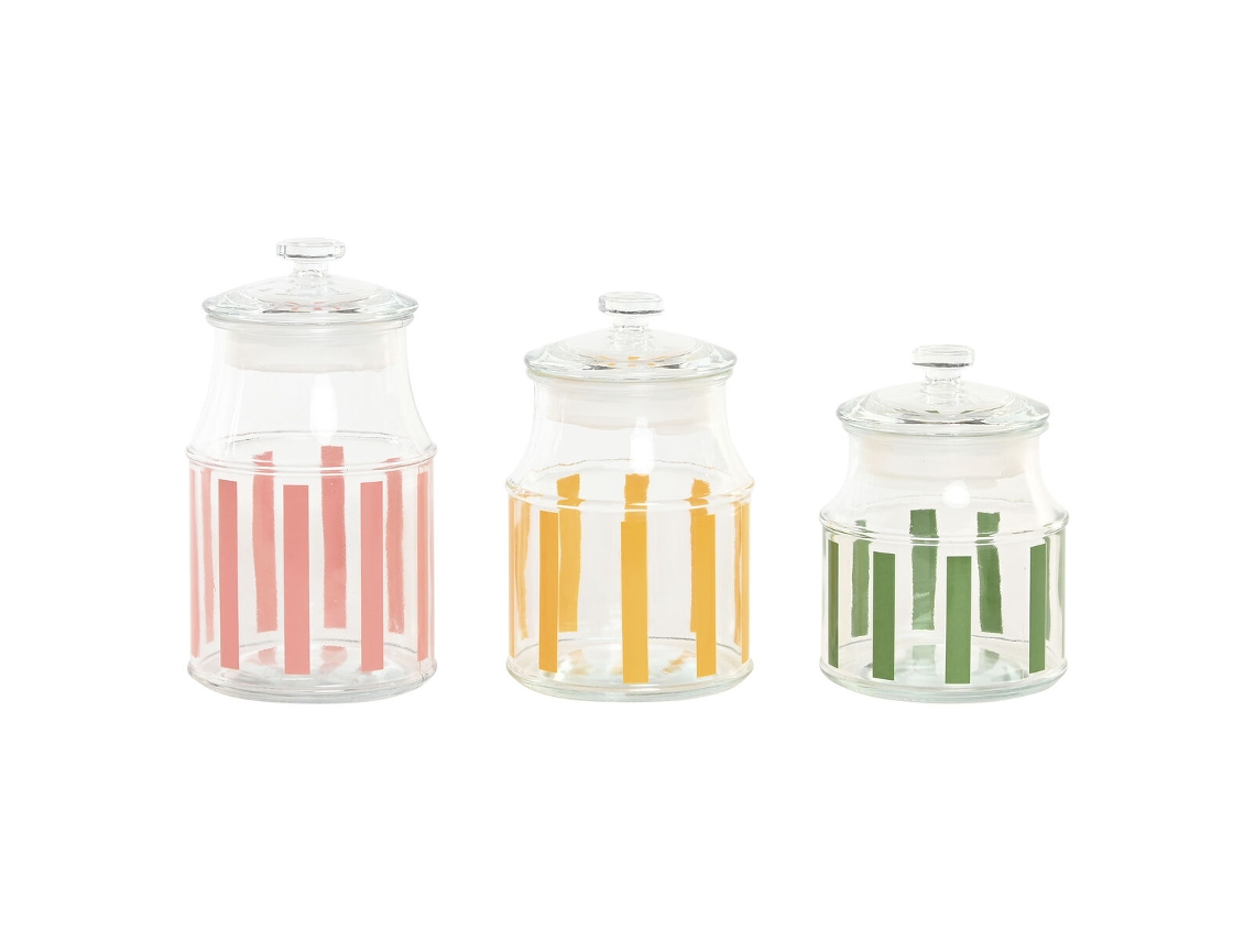 Conjunto De 3 Potes Home Esprit Multicolor Riscas Moderno 1 L 1,2 L 3 Peças