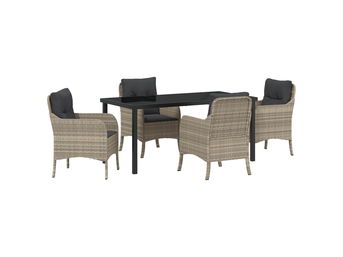 Conjunto 5 De Jantar De Jardim  Com Almofadas Vidaxl Cinza Claro Vime Pe