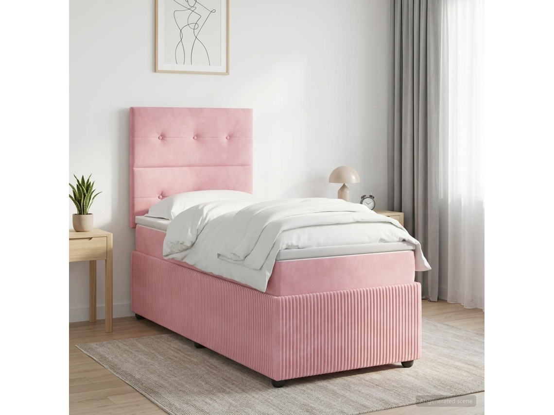 Vidaxl Cama Box Spring Com Colchão Rosa 80 X 200 Cm Veludo