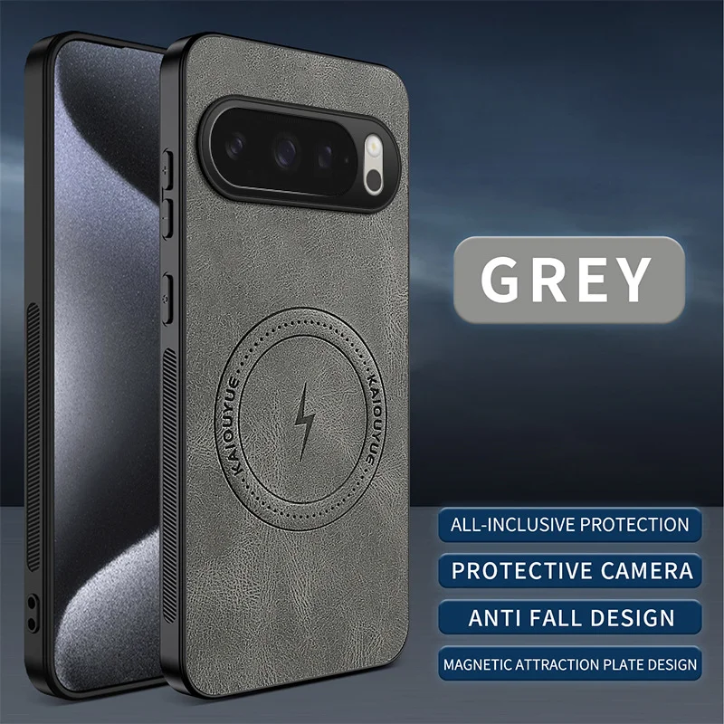 Capa Clássica De Couro Magnético Para Celular (google Pixel 7 Pro Cinza), Compatível Com Carregamento Sem Fio Magsafe.
