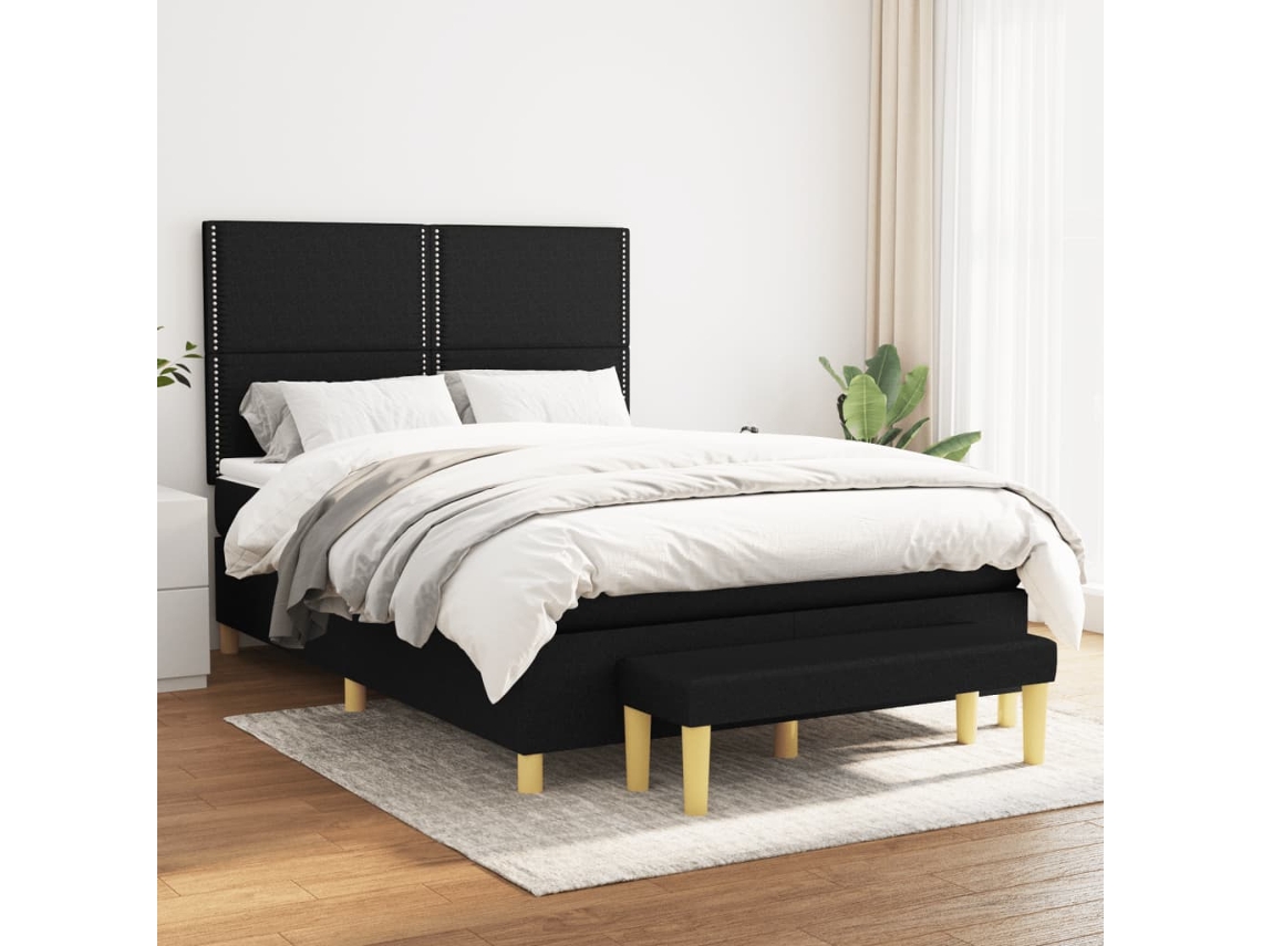 Cama Com Molas/colchão 140x190 Cm Tecido Preto