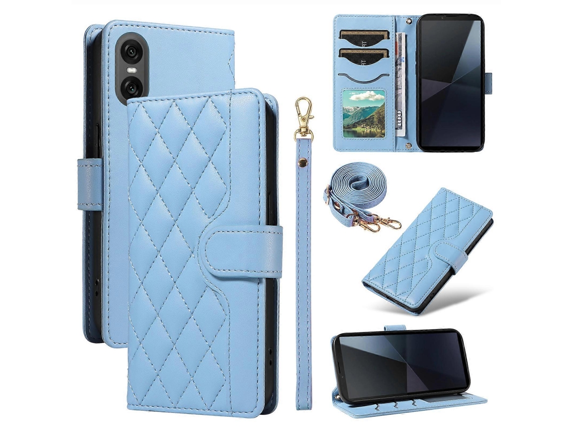 Compre Para Sony Xperia 10 Vi Capa Carteira De Couro Com Alça De Ombro E Alça De Pulso Azul