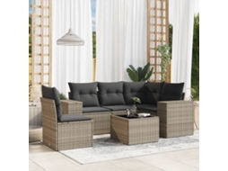 Vidaxl 6 Pcs Conjunto Sofás De Jardim Com Almofadões Vime Cinzento