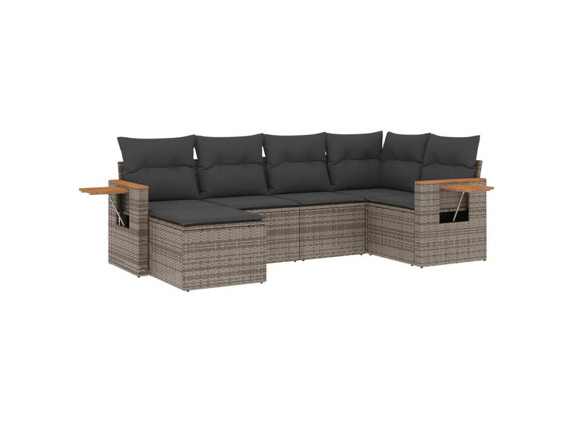 Conjunto de 6 Sofás de Jardim com Almofadões Vime Cinzento MAISON EXCLUSIVE (80x200 cm)