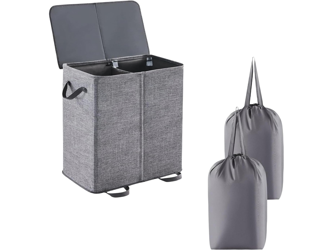 Cesto De Roupa Suja Com 2 Compartimentos, 2 Compartimentos, Saco De Roupa Removível, Design Dobrável, Com Tampa, Organizador De Roupa Suja