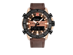 Relógio Masculino Impermeável de Cinto Pu com Dois Movimentos Naviforce Dourado