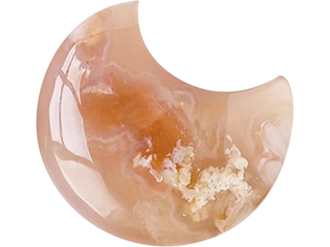 Ornamento De Lua Em Ágata Cristal Natural Galpada Com Flor