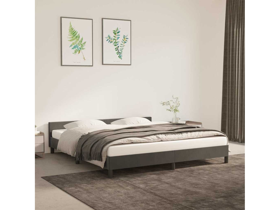 Estrutura De Cama Sem Colchão 180x200 Cm Veludo Cinzento-escuro
