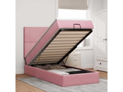 Estrutura De Cama Otomana Com Colchões Rosa 90x200cm Veludo