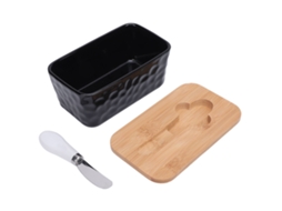 Eyf tigela de Manteiga de Cerâmica 600ml com Tampa e Cortador Selagem Dupla para Cozinha Preto