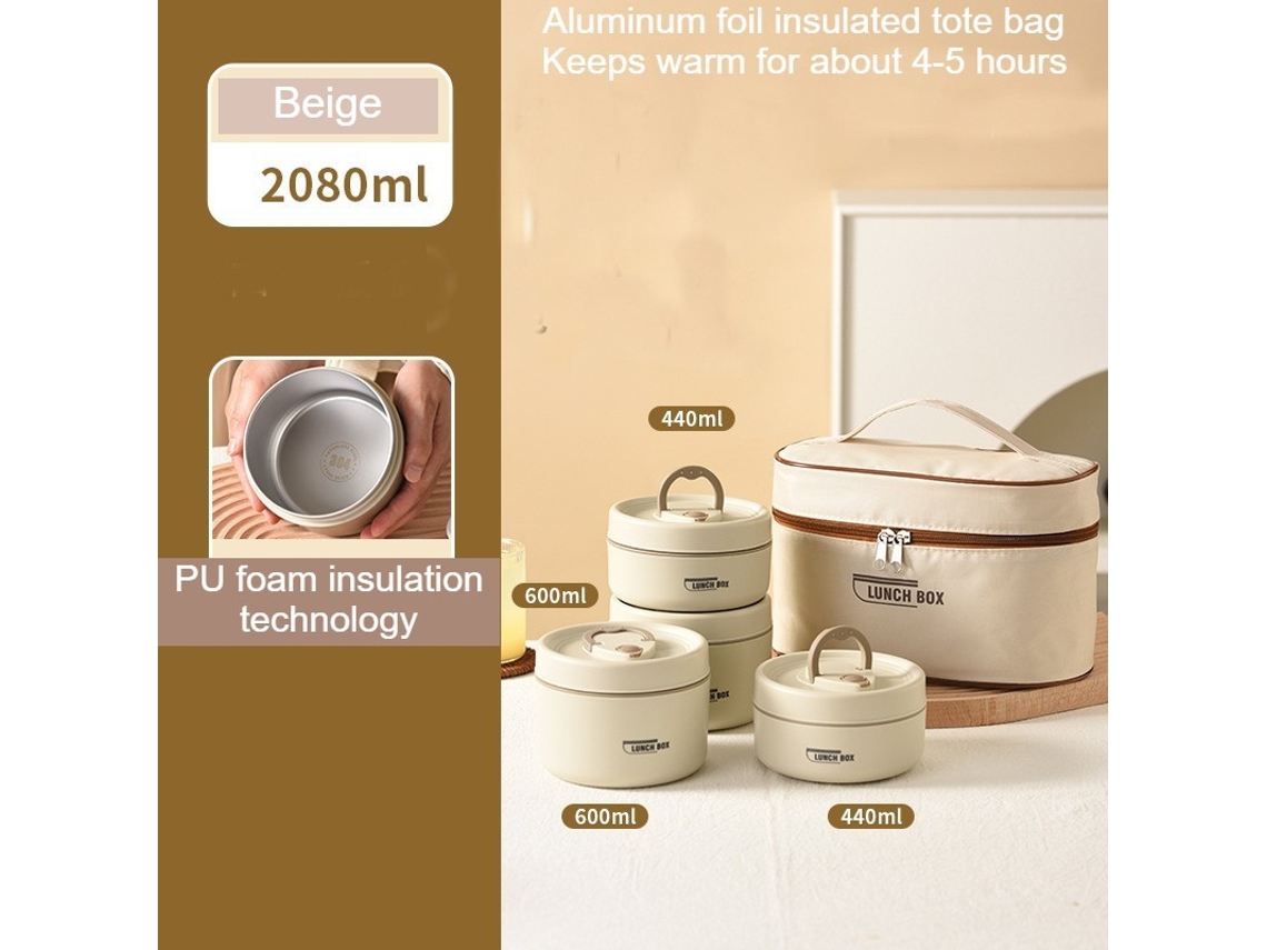 Lancheira Bento À Prova de Vazamentos para Adultos Bege Quatro Pacotes Sacos de Isolamento-2000Ml LUUCOZK