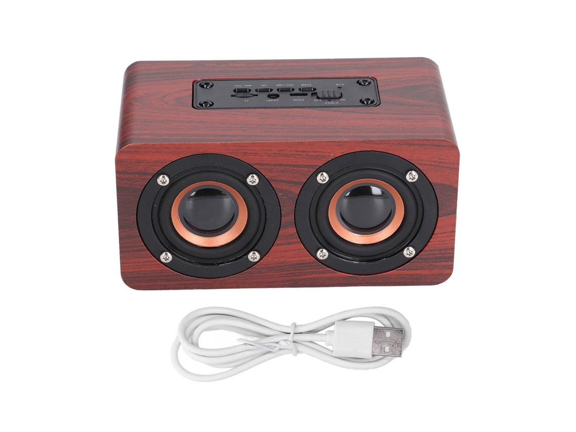 Alto-falante portátil de madeira com subwoofer Duos Bluetooth microfone bateria 1500mAh 10W S/MARCA