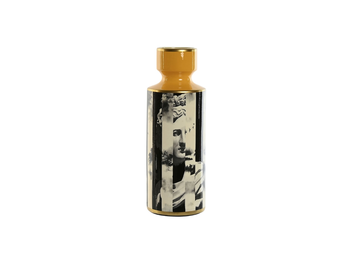 Vaso HOME ESPRIT Amarelo Preto Dourado Porcelana 14 X 14 X 39 5 Cm