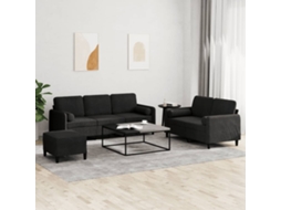 Vidaxl 3 Pcs Conjunto De Sofás Com Almofadas Veludo Preto
