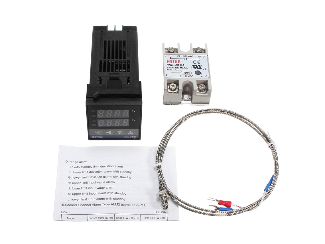Controlador de Temperatura Inteligente Rex c100 Ssr Output + Ssr 40 da + Sonda Termopar K + Dissipador de Calor