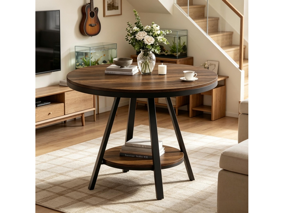 Mesa de Centro Redonda Com Armazenamento Extra, Mesa Lateral Elegante para Sala de Estar Moderna