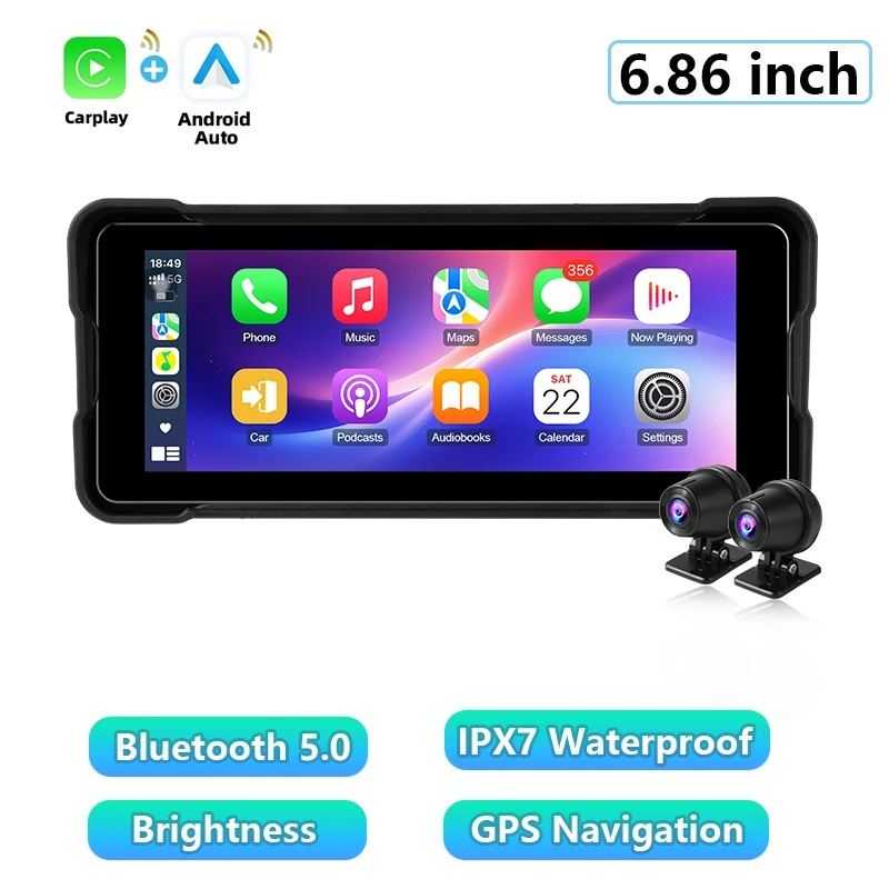 (carplay Dvr) Navegação Para Motocicleta De 6,86 Polegadas, Carplay Sem Fio, À Prova D'água.