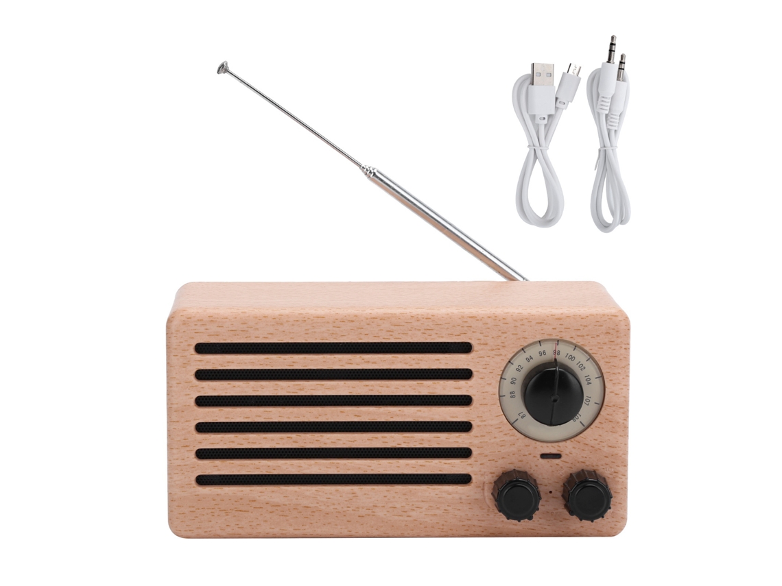 Caixa De Som Bluetooth Mini Retro Com Subwoofer Bass Estéreo Rádio Fm Aux Usb Chamada Hands Free Cor Maple