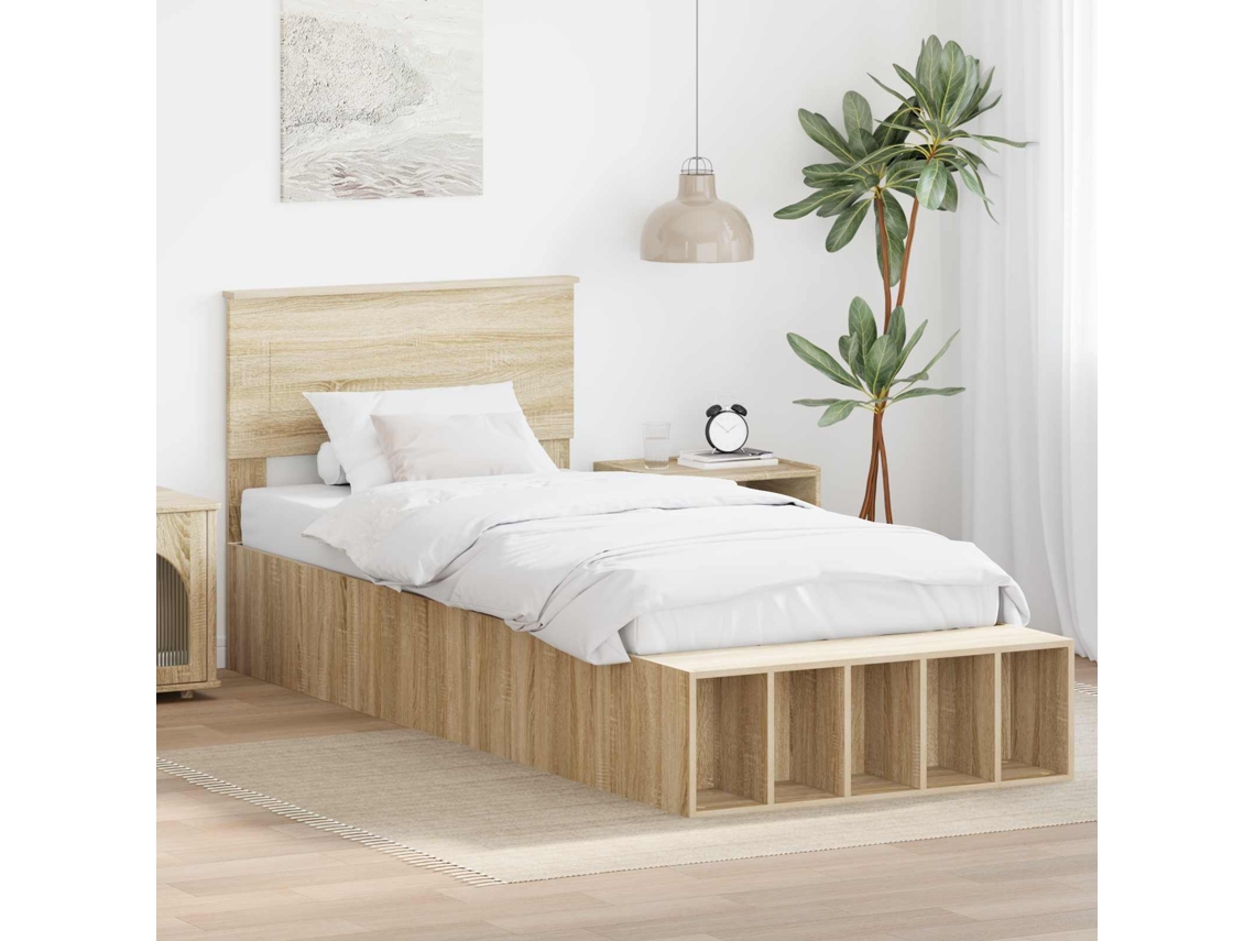 Vidaxl Estrutura da Cama com Prateleira Carvalho Sonoma 100 X 200 Cm