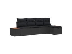 Vidaxl Conjunto De Sofá De Jardim 5 Unid. Preto Vime Pe