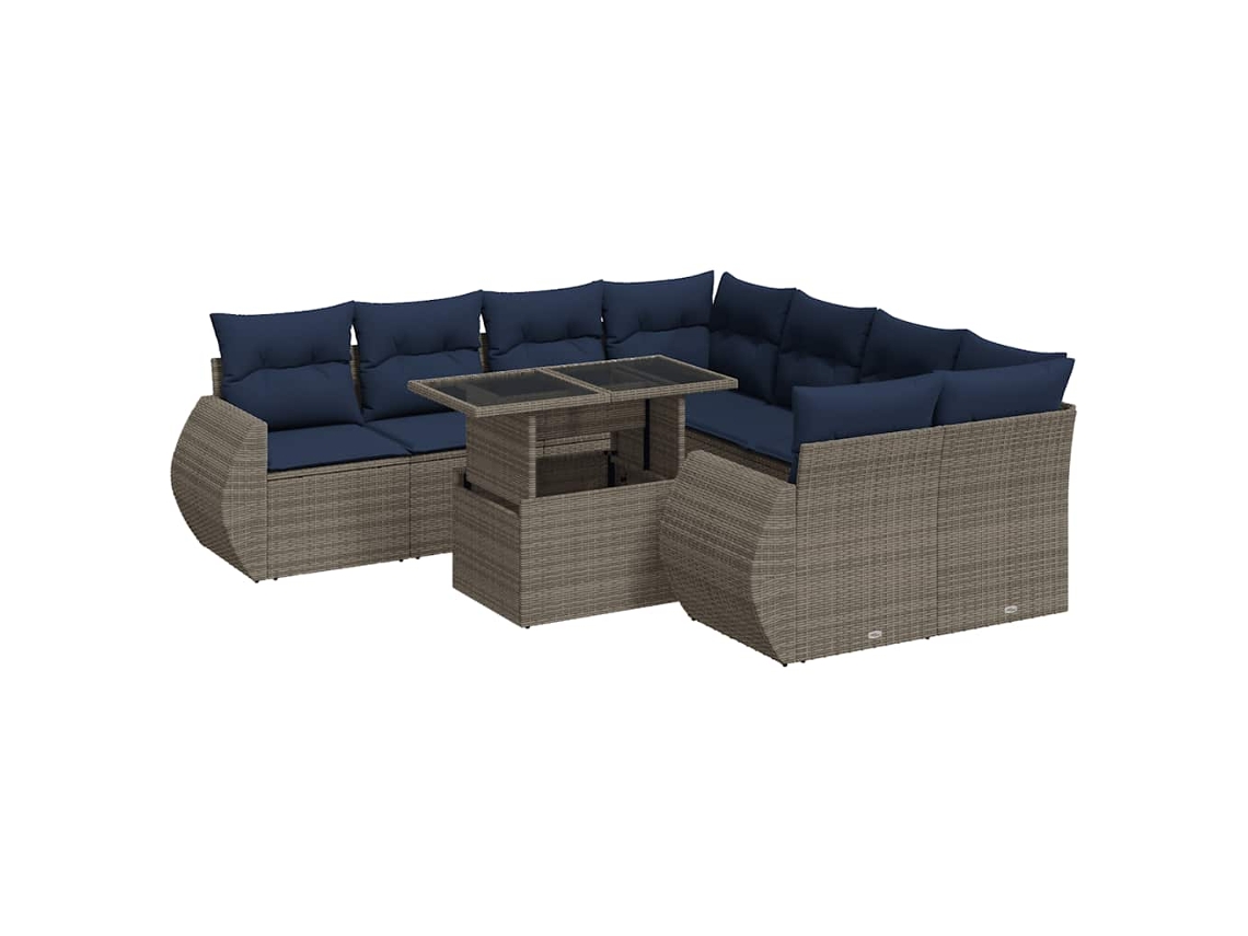 Conjunto de 9 Sofás Jardim Almofadões Vime Pe/acacia Cinzento MAISON EXCLUSIVE