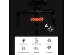 LANTERNA TRASEIRA LED para bicicleta com sinal de virada, modos de luz, buzina e controle remoto (S/MARCA)