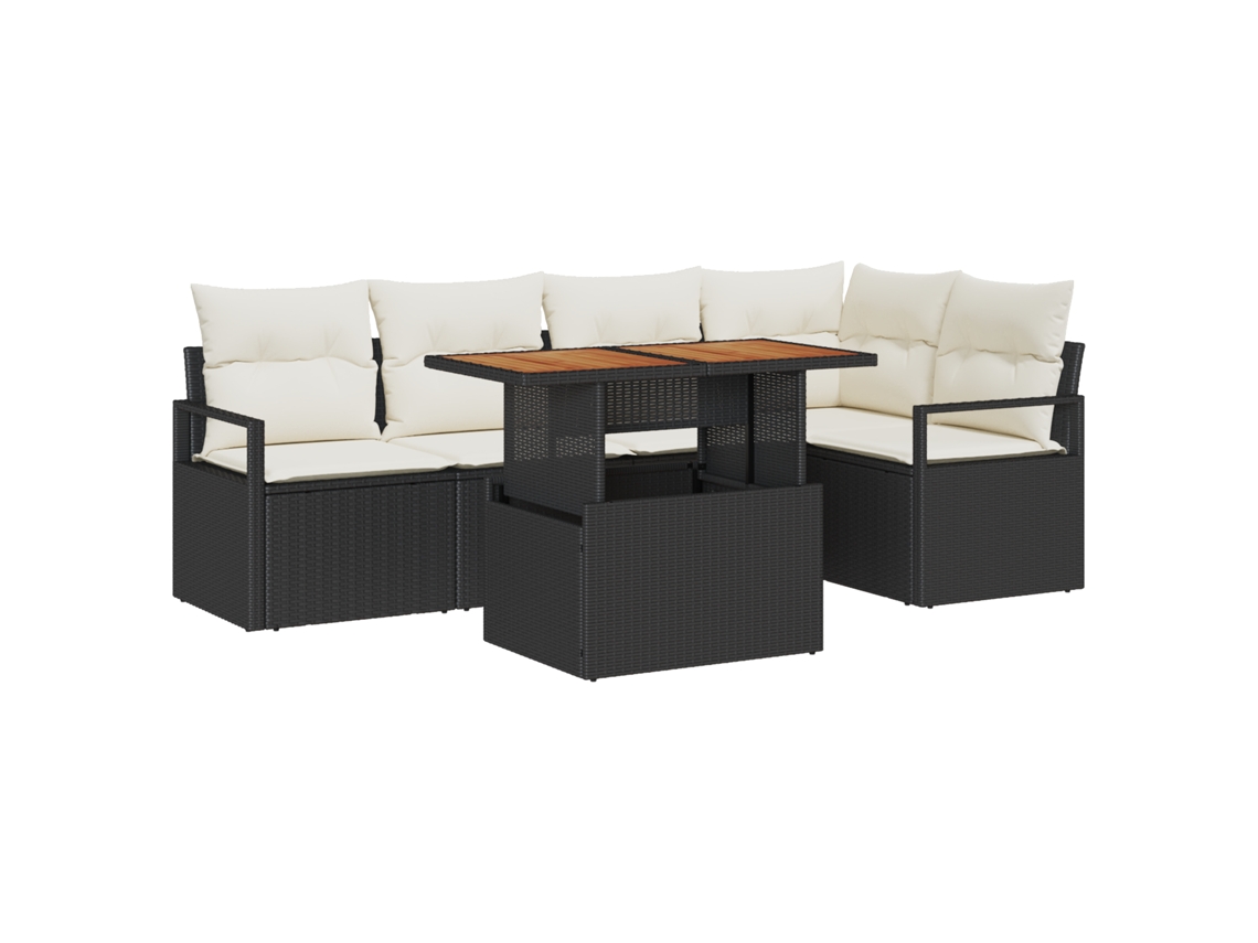 Conjunto 6 De Sofá De Jardim Vidaxl Com Almofadas Preto E Creme Preto Vime