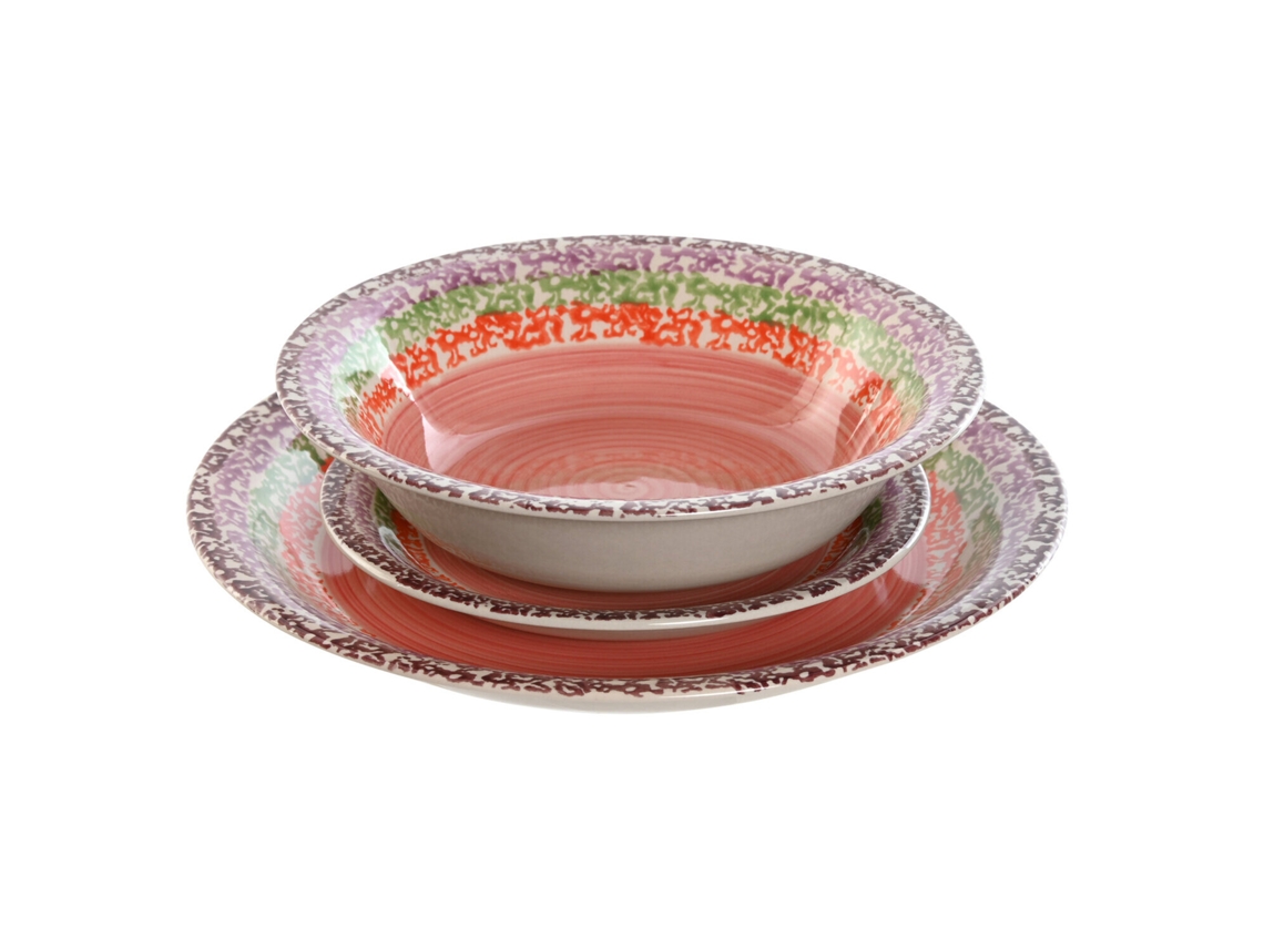 Conjunto de 18 Peças de Louça de Grés Rosa, Medindo 27x27x2cm. ALEXANDRA HOUSE LIVING