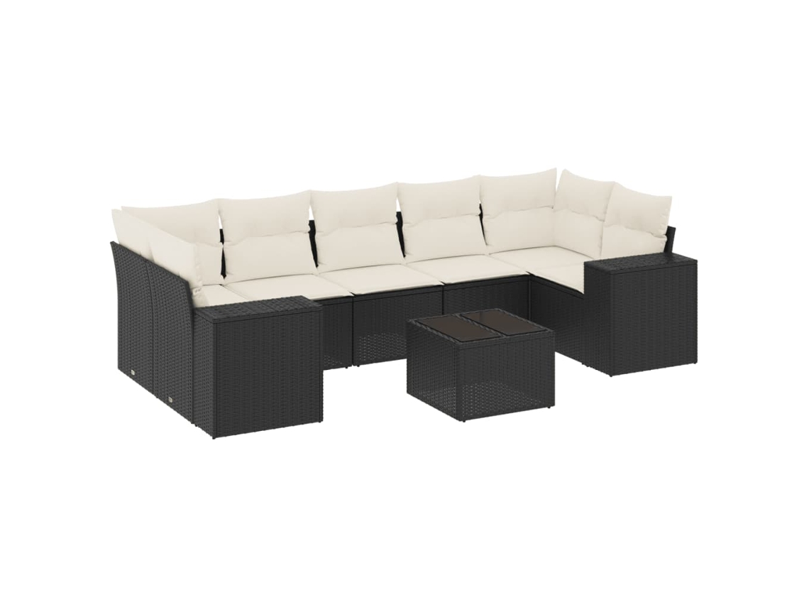 Conjunto 8 sofás de jardim VIDAXL com almofadões vime PE preto
