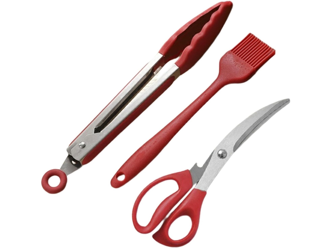 Pinça De Cozinha, Pinça Para Churrasco Prendedor De Alimentos Uso Externo Com Pincel Óleo E Tesoura, Conjunto De