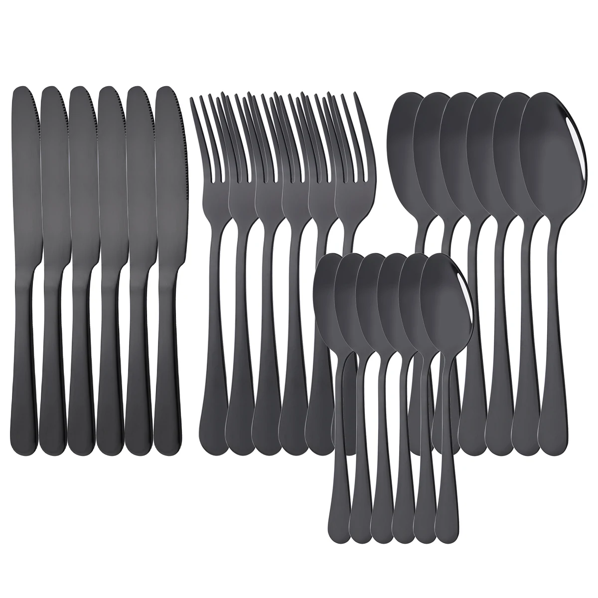 Talheres de Aço Inoxidável Estilo Ocidental, Incluindo Faca, Garfo e Colher. MDUG (conjunto Preto de 24 Peças)