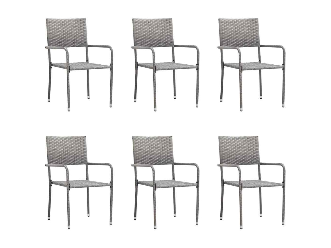Vidaxl Cadeiras De Jantar Empilháveis Para Jardim 6 Pcs Vime Pe Cinza