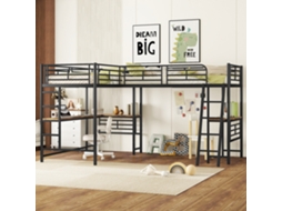 Cama Alta 90x200 2 Beliches Mesa Escada Dupla Corrimão Preta